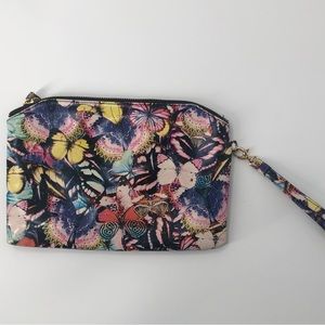 Lodis Butterfly Graphic Print Leather Wristlet NWOT